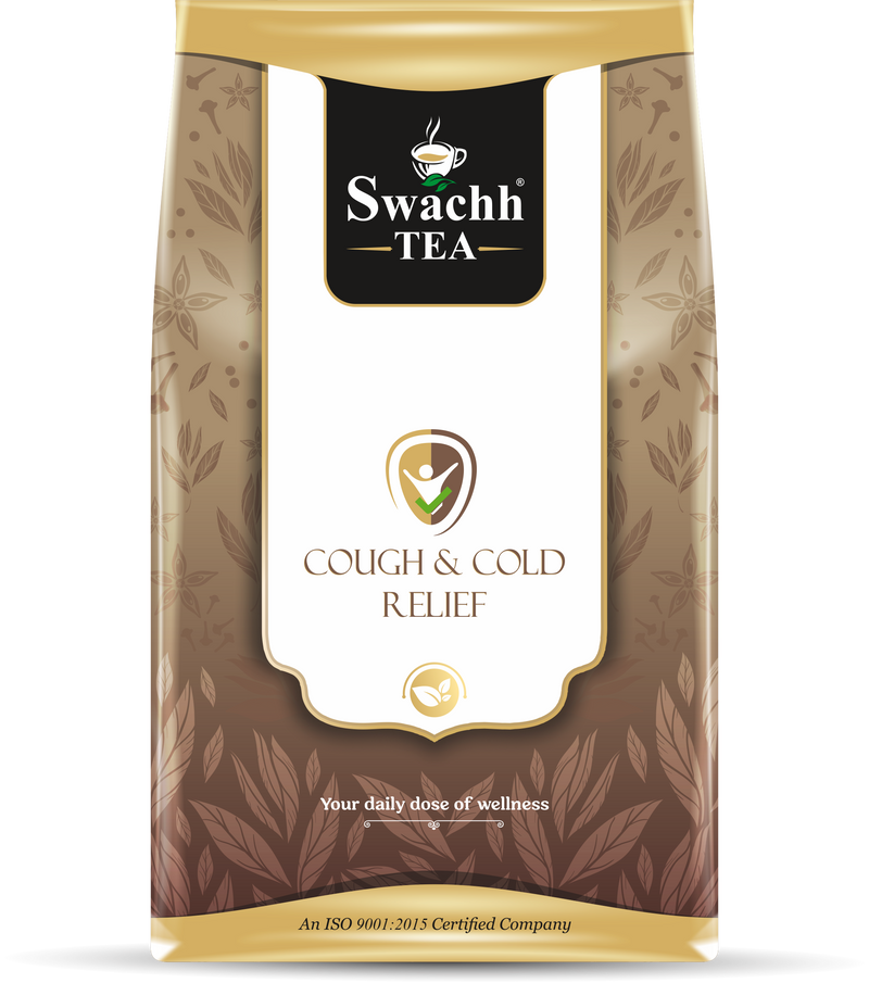 Throat Comfort by Swachh Tea, Tulsi, peppermint, dry paan leaves, ginger flakes, licorice, cinnamon, black pepper, turmeric, lemon peel, cloves, cardamom, dried chamomile, dried hibiscus