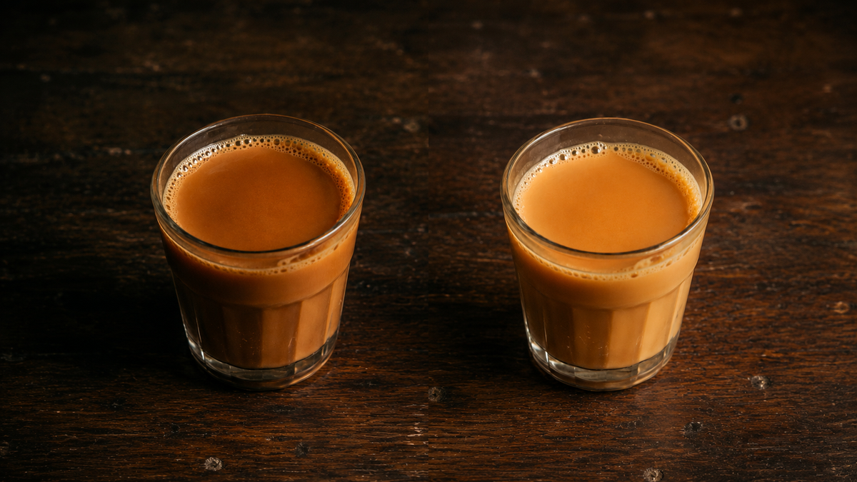 Two glasses of chai side by side