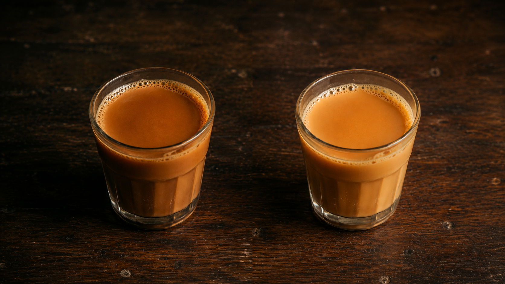 Two glasses of chai side by side
