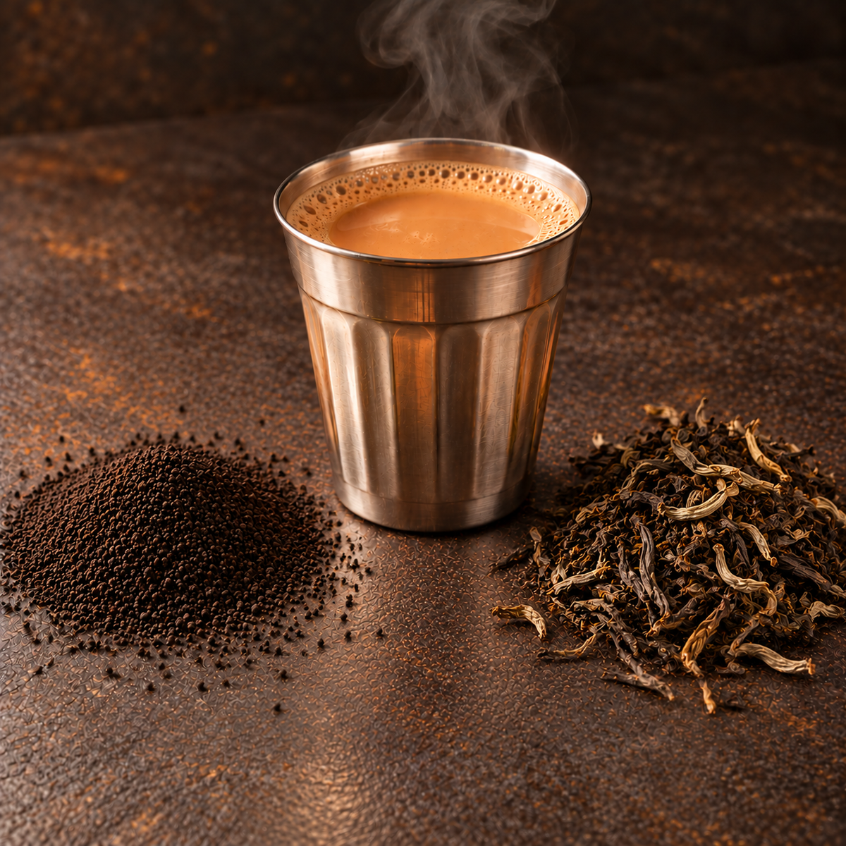 A cup of Luxury CTC with Darjeeling Leaves with Assam CTC and Darjeeling leaves