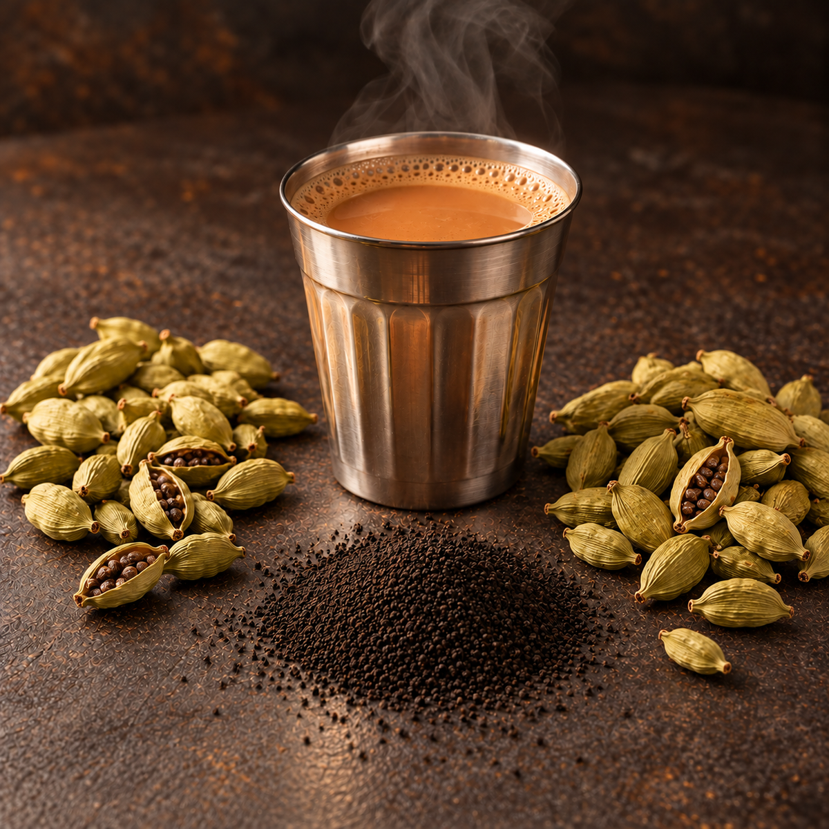 A cup of Strong Elaichi Chai with CTC tea and cardamom