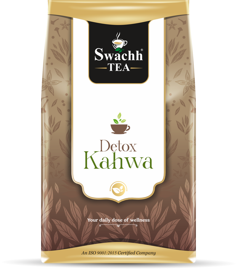 Fresh Start Kahwa by Swachh Tea, Green tea, ginger flakes, lemon peel, nutmeg, hing, cinnamon, black pepper, basil leaves, rock salt
